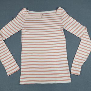 Gap Womens Boatneck Modern T Long Sleeve Coral/Off White Size Small Tall